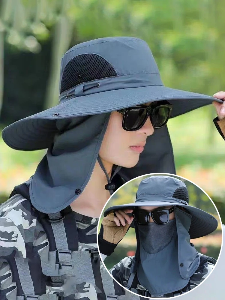 Description Picture 5 of itemSummer Outdoor Fishing Hat With Face Mask Fisherman Sun Hat Men Women Foldable Sun Cap For Camping Picnic Hunting Hiking