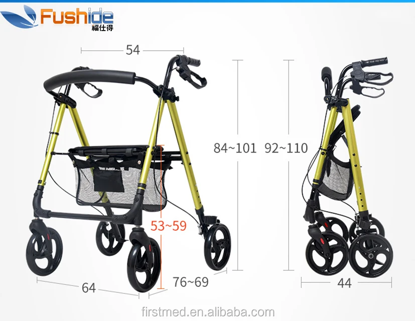 Lightweight Adjustable Aluminum Rollator Walker with Seat for Elderly