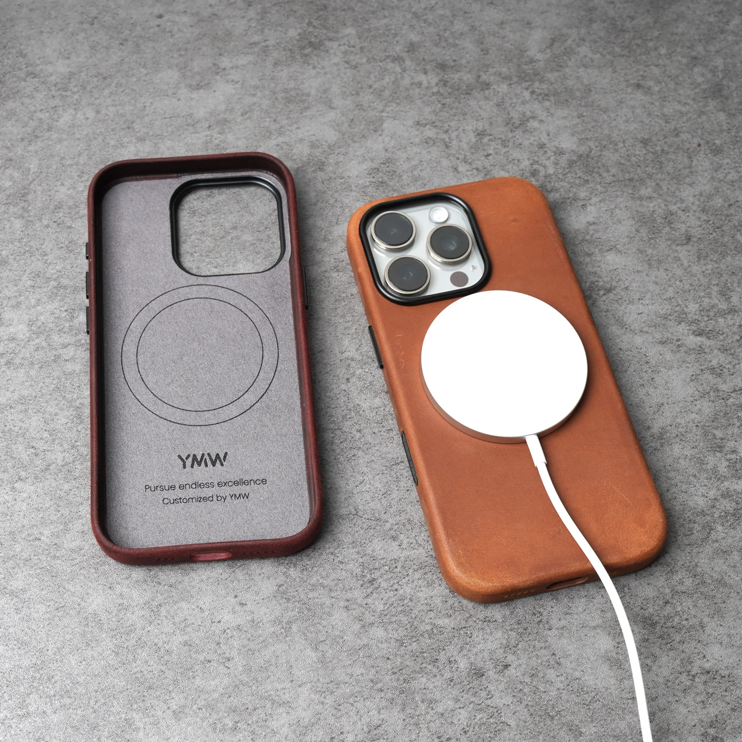 YMW Scratc Crazy Horse Genuine Leather Case for iPhone 17 16 15 Pro Max Magnetic PULL-UP Cowhide Phone Cover view 4