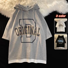 

Summer New Fashion Brand Men's Clothing Simple CasualTT-shirt Fake Two Pieces with HatTMen'sZDL3203