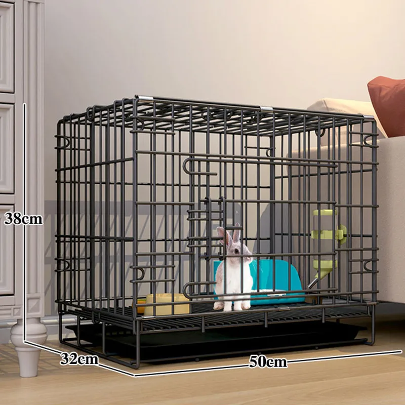 50x38x32cm Folding Metal Wire Rabbit Cage Small Pet Habitat Cage Guinea Pigs Bunny Hamster with Tray Indoor Animal House