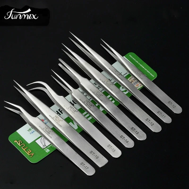 

100%VETUS ST Series Stainless Steel Tweezers False Eyelash Extension Tweezers Anti-static Eyebrow Lash Tweezers watchmaker tools