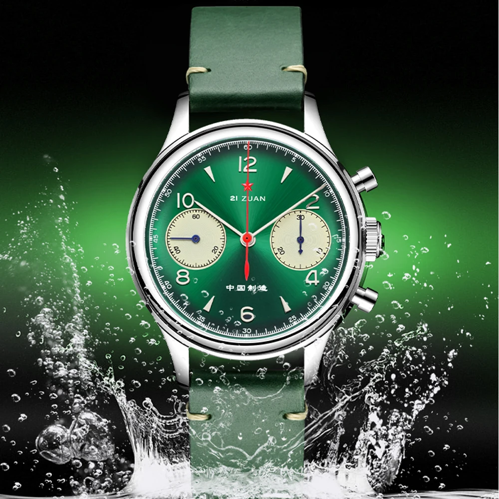 1963 38Mm Green Pilot Cronografo Orologio Meccanico Da Uomo St1901 Movimento Acrilico/Zaffiro Air Force Orologi Da Polso Militari