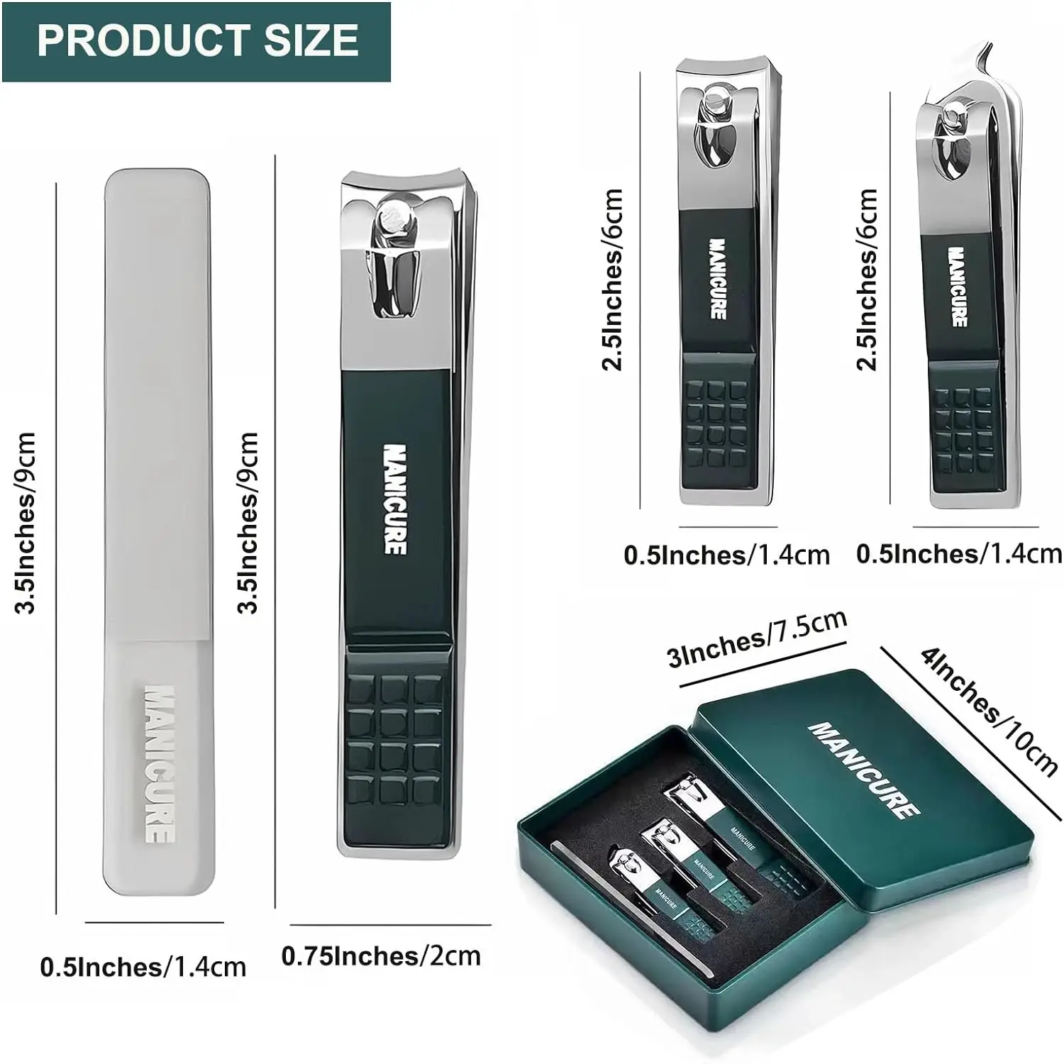 Nail Clippers Set Self Collecting Stainless Steel Nail Cutter Sharp Oblique Toenail Clippers File 4 Pieces