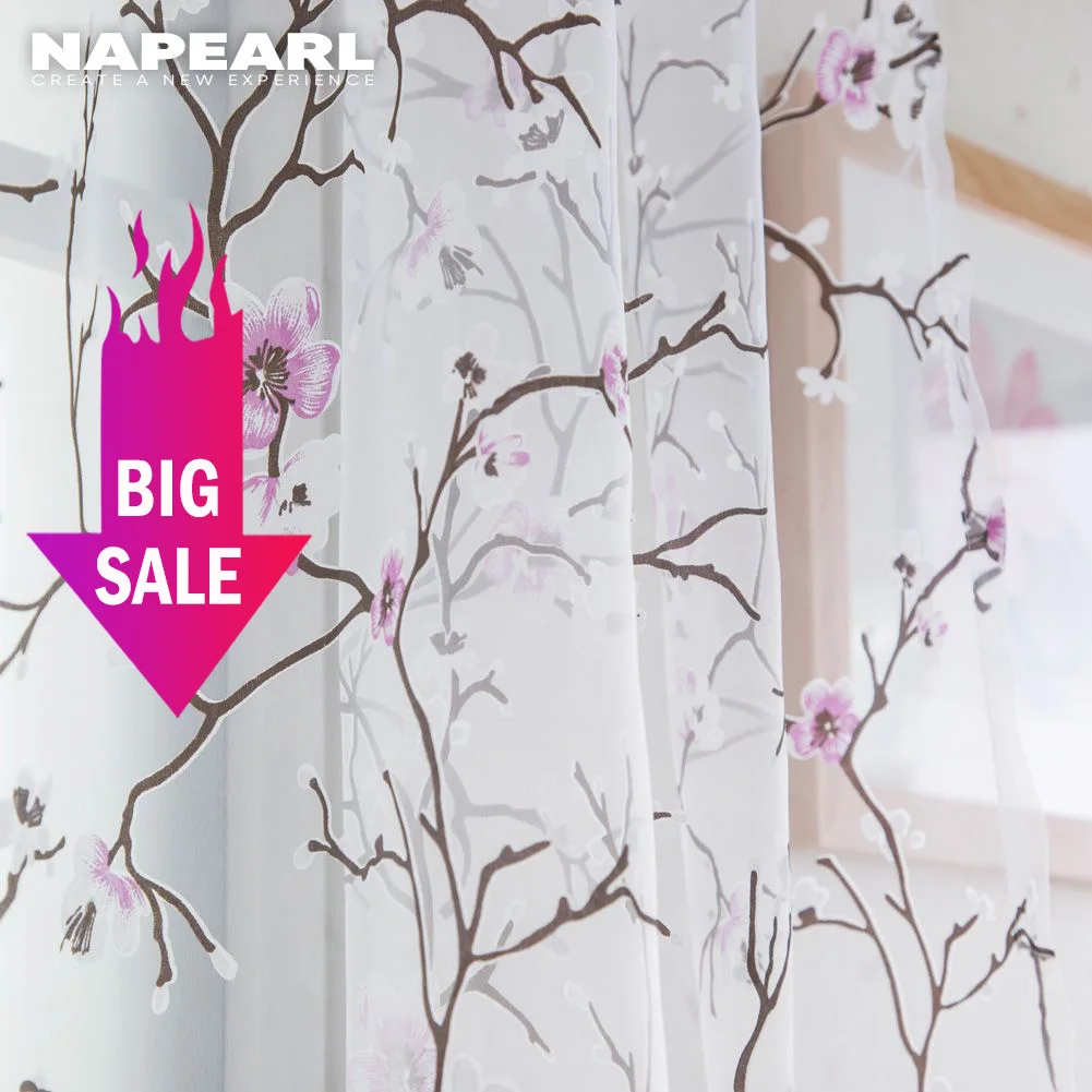 NAPEARL 1 PC Sheer Curtains Window Curtains Decor Curtains Light Filtering Curtains Floral Tulle Modern Home Textile Kitchen Door Short Bedroom Window Treatment