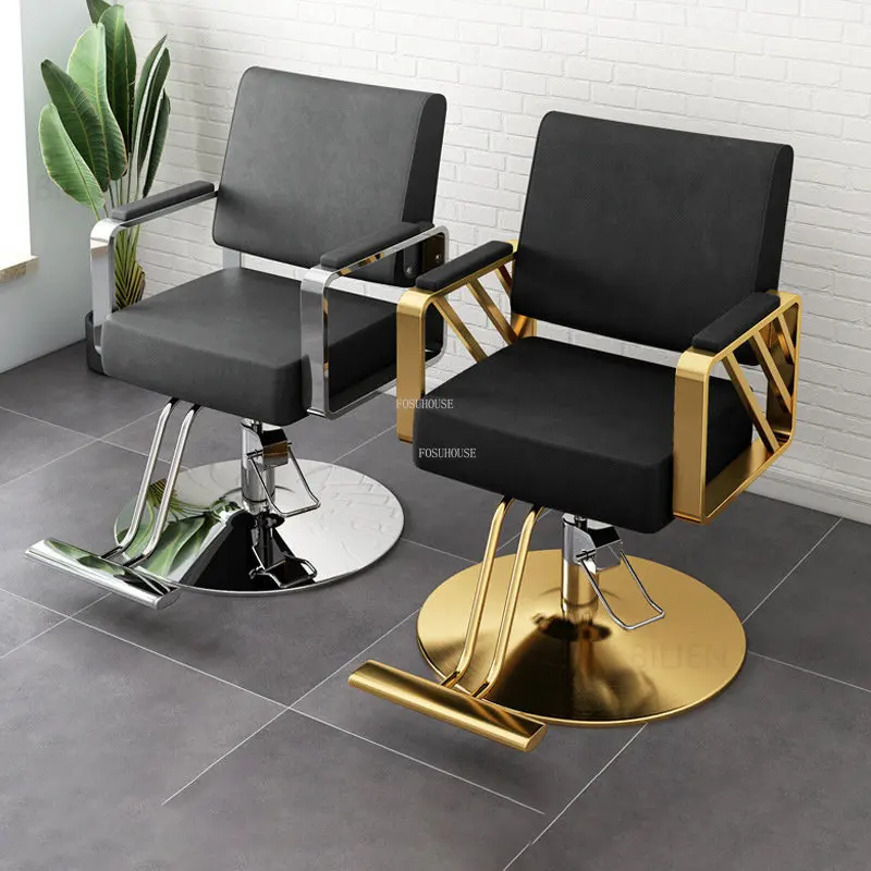 

Modern Light Luxury Barber Chairs Salon Simple Lift Swivel Barber Chairs Makeup Gold Lounge Silla De Barbero Home Furniture