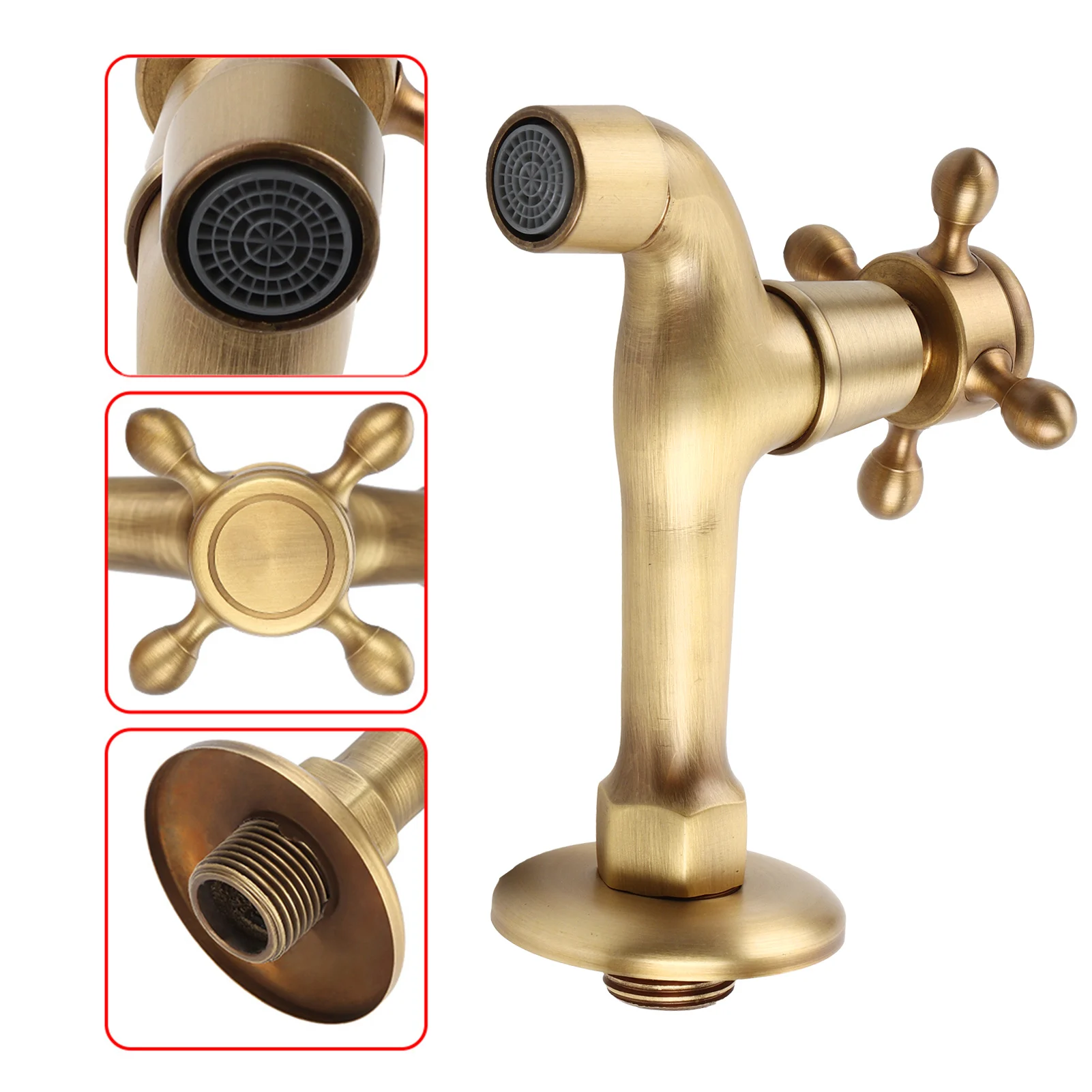 garden bibcocks washing machine faucet water tap faucet Wall Mount Bibcock Retro Brass Small Pool Tap Decorative Outdoor Garden Faucet Washing Machine Mop WC Single Cold Water Taps