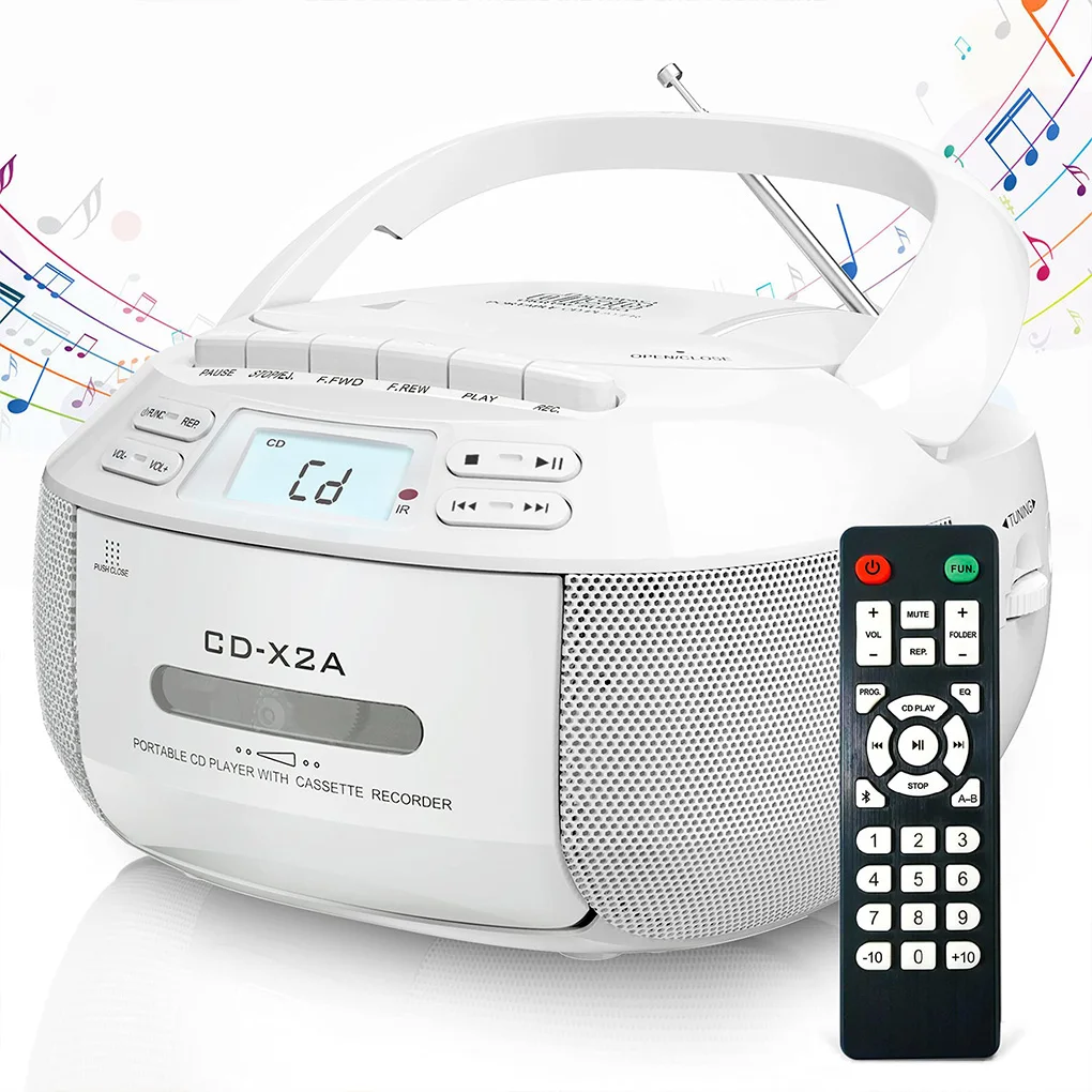 Portable CD Player With Bluetooth AM/FM Radio Versatile Playback Options Built-in Speaker USB MP3 with tape player and recording