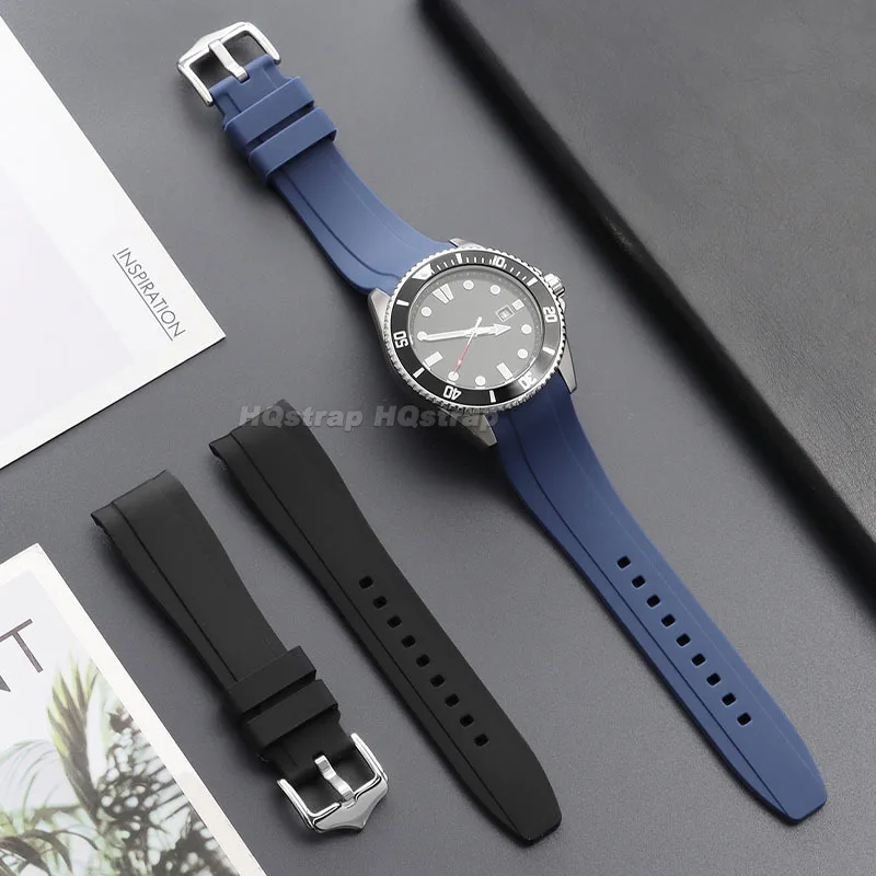 High-Quality Curved End Silicone Sport Watch Band - Waterproof Rubber Strap