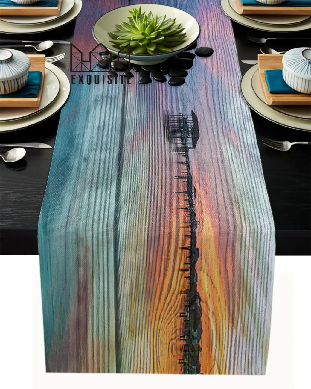 

Color Sky Retro Wood Texture Table Runner Decoration Home Decor Dinner Table Decoration Table Decor