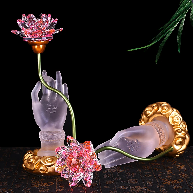 Colorful Lotus Discolores Crystal Lamp Plug In Payment Glazed Bergamot LED Buddha Lamp Household Prayer Buddhist Utensils