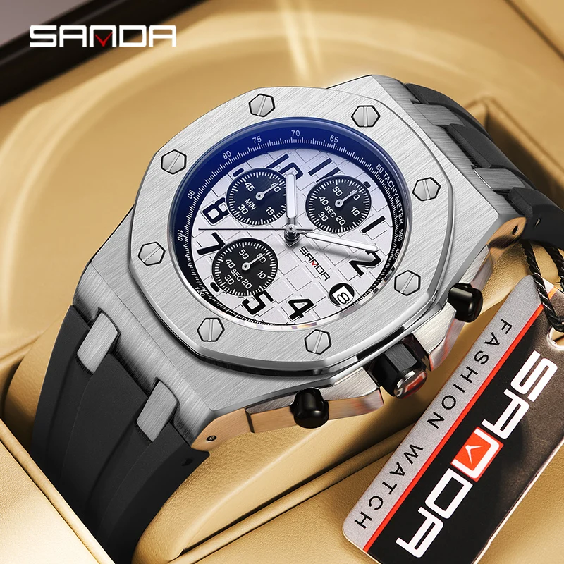 2023 New Nightlight Three Eyes Six Needle Quartz Watch Fashion Trend Multifunctional Timing Calendar Digital SADNA 7029 Watch men s all in one chronograph quartz watch the time traveler series has the fashion trend of racing timing function