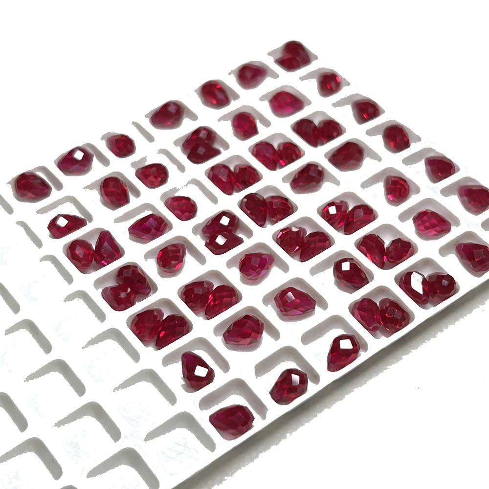 

Бусины с гранями в форме капли, 100 шт., 1 пакет, 5x7 мм, полуотверстие, синтетический корундовый камень, голубь, рубин, драгоценный камень