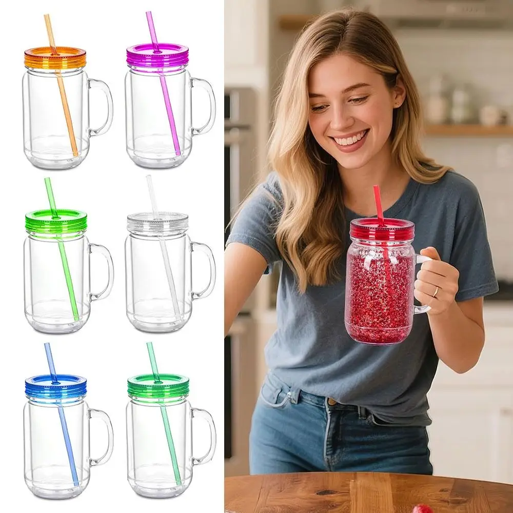 NEW 20 Oz Capacity Snowglobe Tumbler Double Wall Pre Drilled Hole Plastic Mason Jars Clear Snow Globe Cups Party Favors