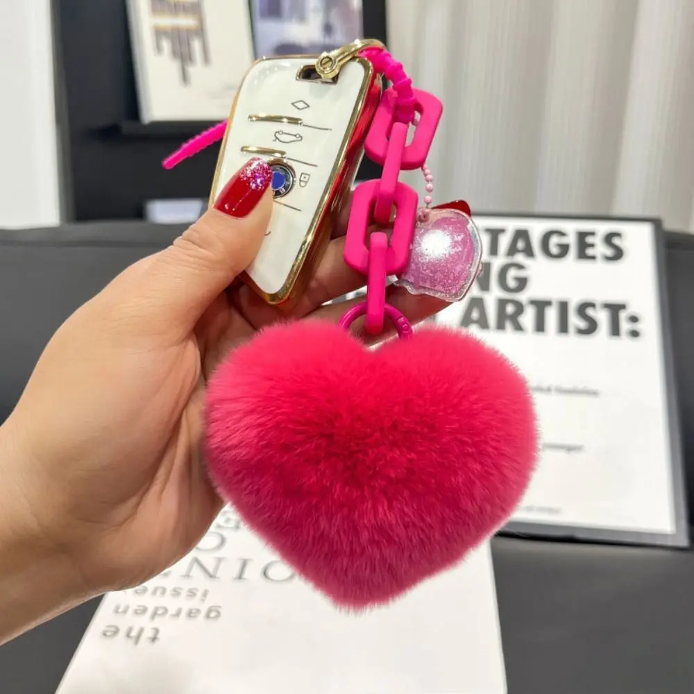 Portachiavi Con Ciondolo A Cuore In Pelliccia Sintetica | Accessorio Donna Alla Moda Per Borse E Chiavi, Regalo Carino E Peluche - 2