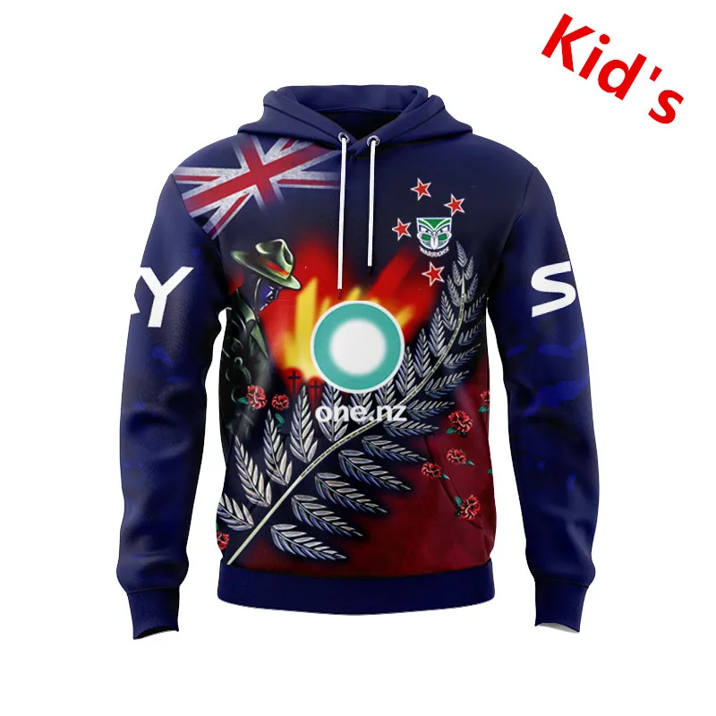 

2024 NEW ZEALAND WARRIORS ANZAC YOUTH TRAINING RUGBY Hooded JERSEY TODDLER Kids size 16--26 ( Print name and number )