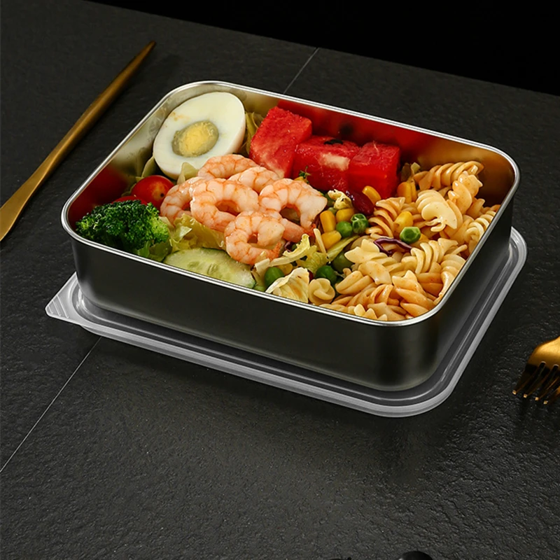 304 Stainless Steel Food Storage Trays with Cover Refrigerator Crisper Fruit Sealed Pan Organizer Container Kitchen Plates 4