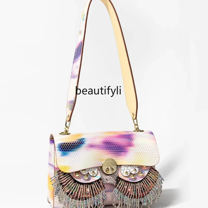 

Сумка zq Tofu, текстурная нишевая цветная сумка с рисунком совы, сумка через плечо для смены лица