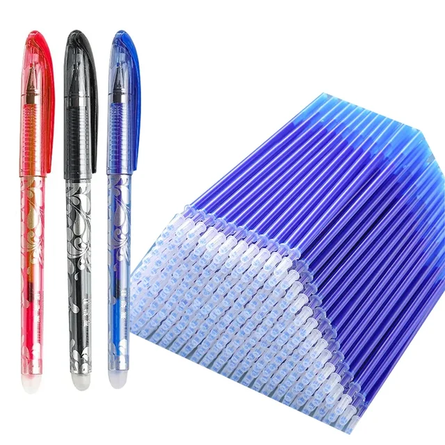 52Pcs/Set Gel Pen Erasable Refill Rod Erasable Pens 0.5mm Blue Black Washable Handle School Writing Stationery Gel Ink Pen 1
