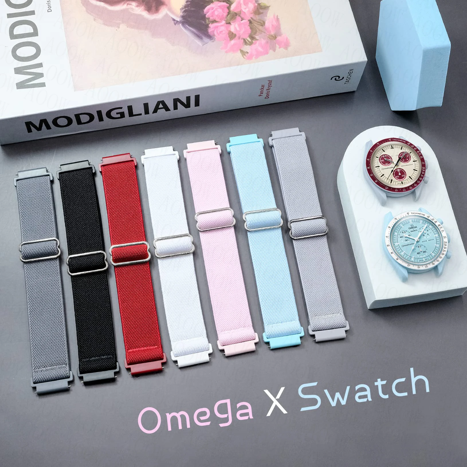 

2PCS Nylon Strap for Omega X Swatch joint MoonSwatch Watch Band Men Women Quick Release Braided Elastic Wrist Bracelet 20mm