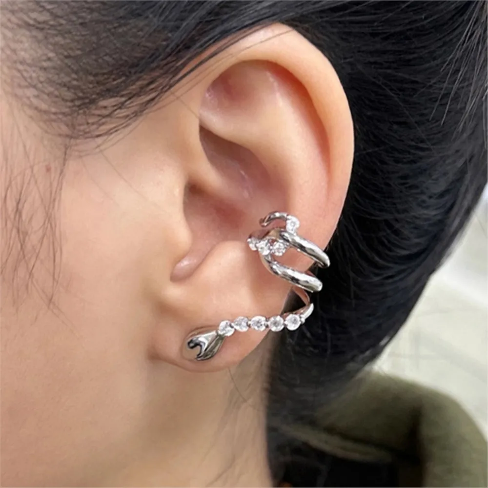 1pc Y2K Ins Style Snake Ear Cuff Earrings For Women Trendy Silver Color Zirconia Ear Clip Piercing Jewelry Unique Accessories 6