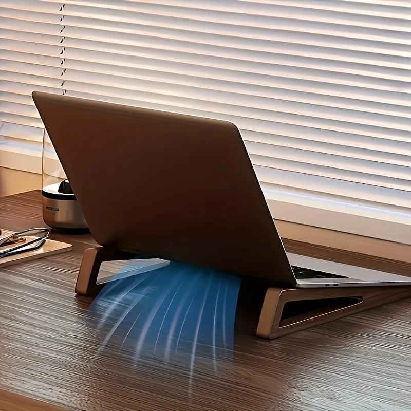 Ergonomic Wooden Laptop Stand with Adjustable Angle and Cooling Ventilation