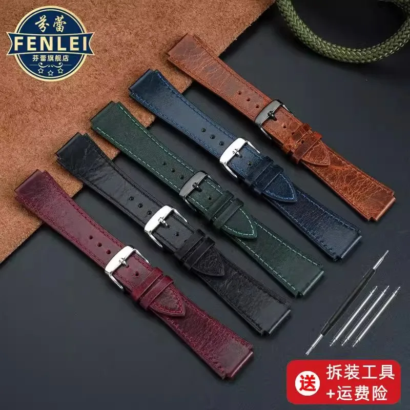 Vintage Style Retro Genuine Leather Watchband with Convex Mouth Design - Men's Bracelet 18MM