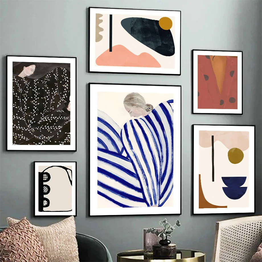 

Nordic Posters And Prints Abstract Figure Lines Girl Curve Geometry Wall Art Canvas Painting Wall Pictures For Living Room Decor