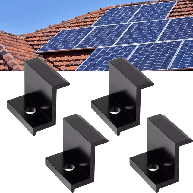 Pince d'Extrémité Longue en Alliage d'Aluminium Noir, Accessoires de Montage de Panneaux Solaires, Pression Latérale, 4 Pièces 1