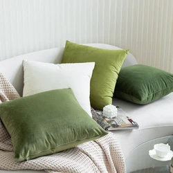 Pure Green Velvet Pillow Case Nordic Light Luxury Pillow Cover Decorative Home Dector Sofa Cushion Cover 45X45CM
