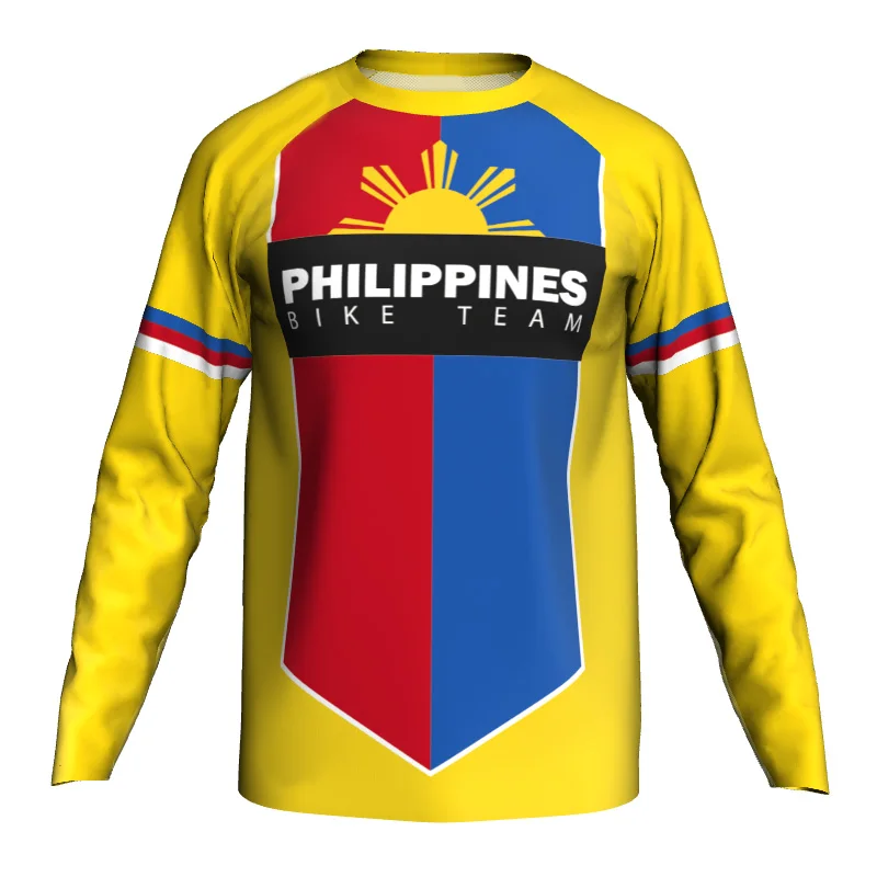 

Philippines Long Sleeve Motocross Downhill Shirt, Road Bicycle Cycling Top Wear, Mountain MX, Camping, Yellow Sport Jersey