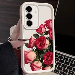 Elegant Red Rose Silicone Phone Case - Premium Protection & Style - Galaxy A27 (A1004 Beige White)