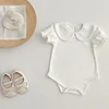 0-24Months Baby Clothes Outfits Summer Baby Romper Girls Pandora Collar White Newborn Bodysuit Short Sleeved Boys Girls Jumpsuit 5