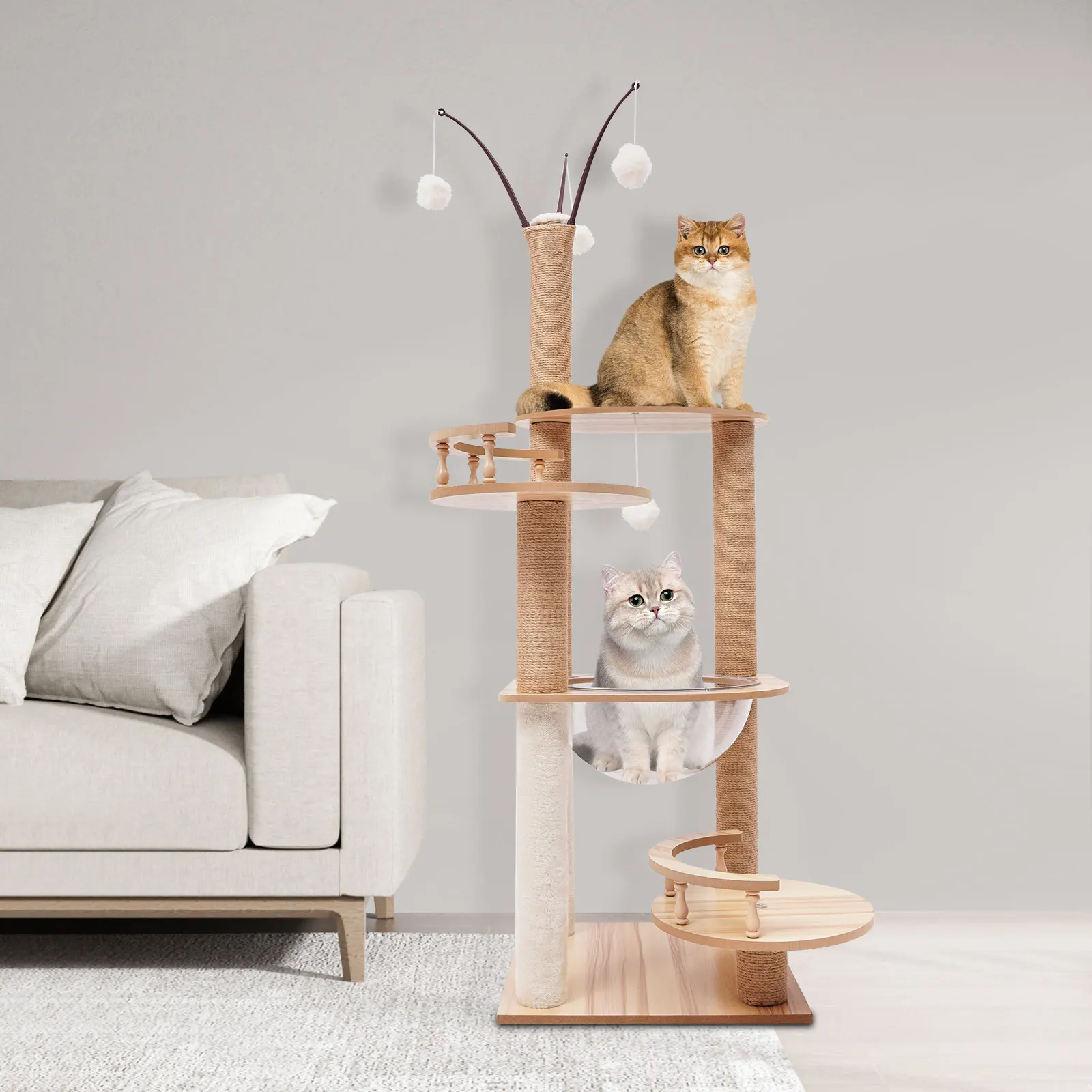 Kratzbaum XXL Robuster Kratzbaum für Katzen mit geräumigem Katzenbett Robuste Jute-Kratzbäume Holzfarbe Höhe: 132 cm – Detail 5