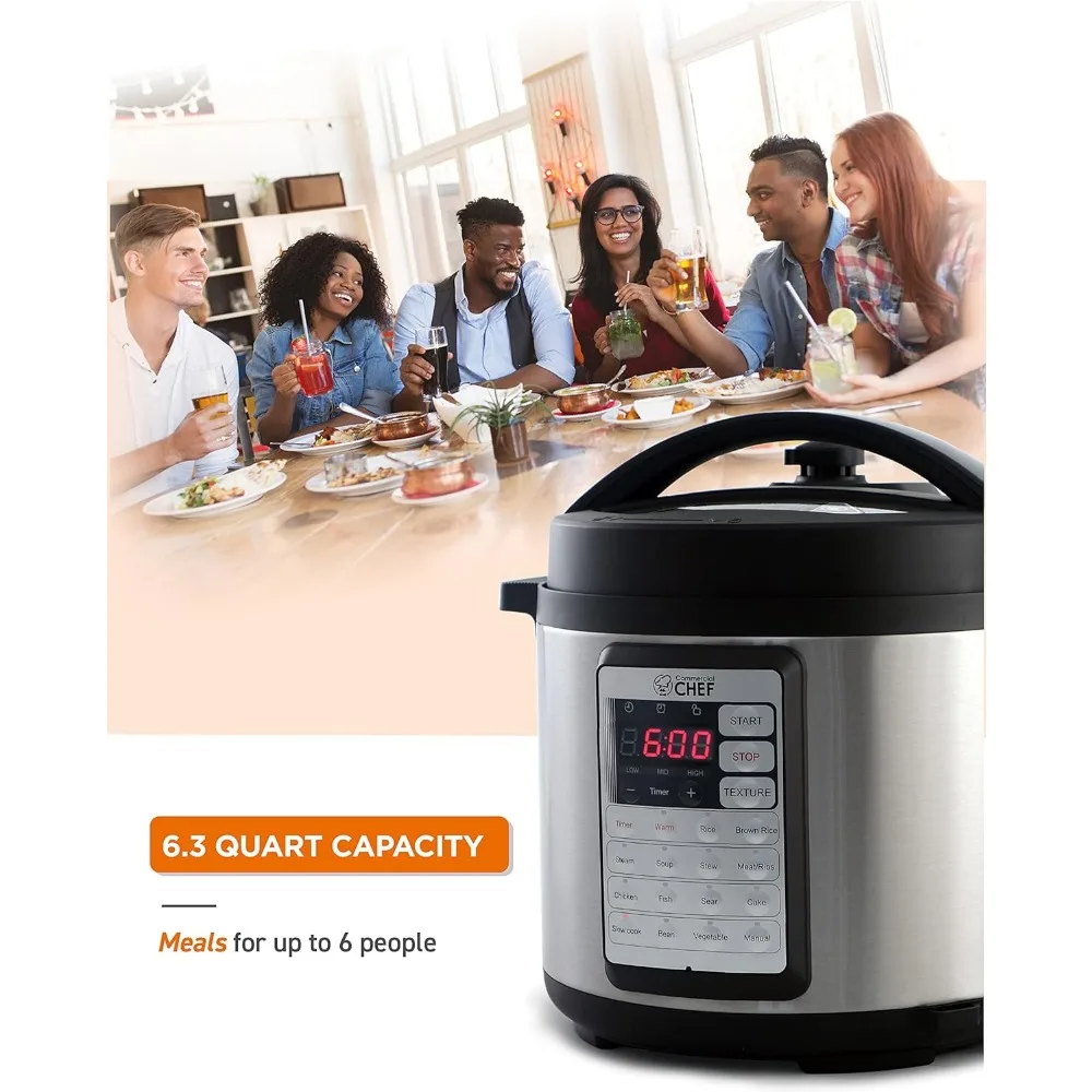 Electric Pressure Cooker 6.3 Quarts, 24-Hour Preset Timer, Stainless Steel Interior with Safety Features 4
