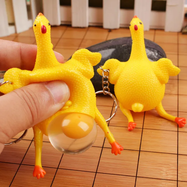 Creative Toy Funny Laying Hens Novelty Antistress Squeeze Chicken Keyring Surprise Squishy Kids Toys For Halloween 2022 New 1