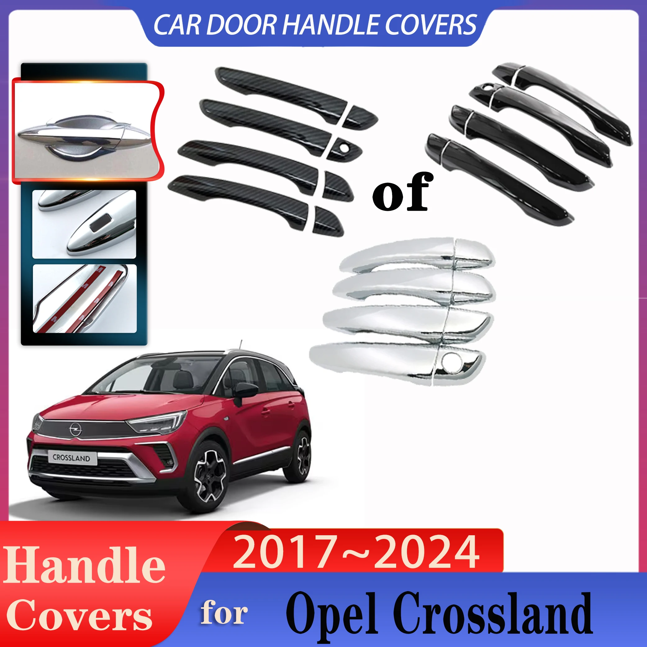 

For Opel Vauxhall Crossland X 2017~2024 2020 Car Door Handles Covers Exterior Scratch Protective Decor Anti-rust Car Accessories