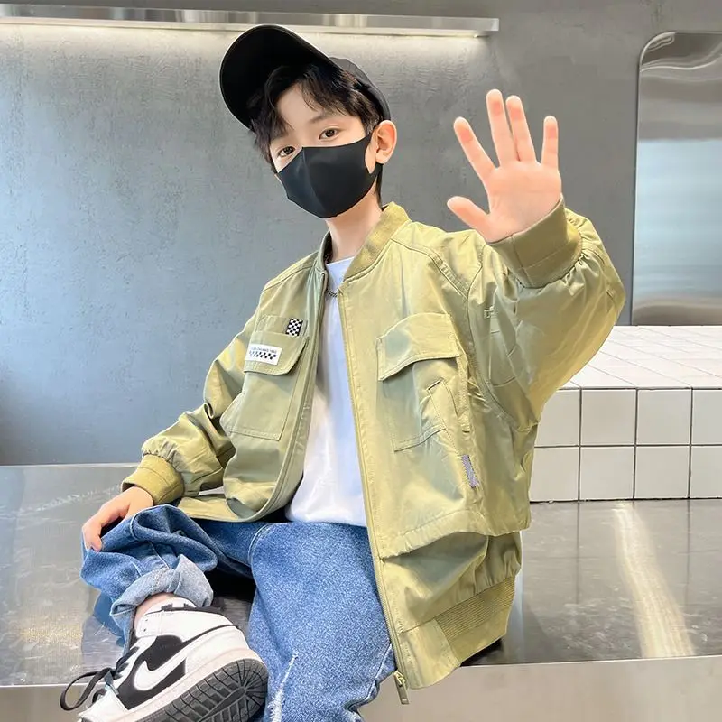 

2023 Spring Autumn Fashion Jackets For Boy Coat Bomber Jacket Green Boy's Windbreaker Jacket Kids Children solid Jacket 5-14Yrs