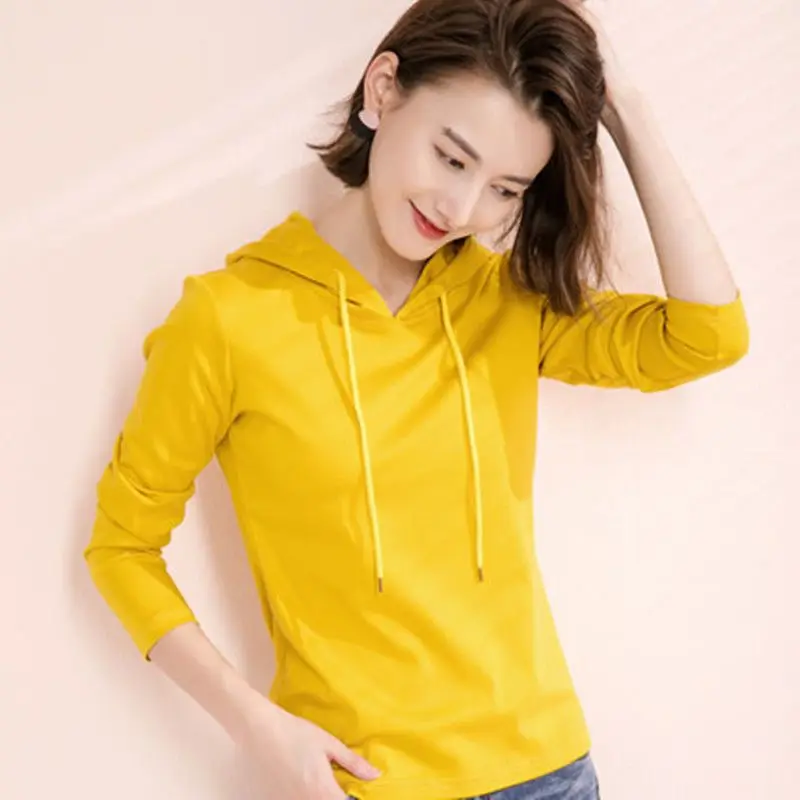Casual Solid Sweatsshyrts Hooded Pullovers Weatshirts Straight Drawstring Women's Clothing 2022 Simple Bottoming Autumn Winter