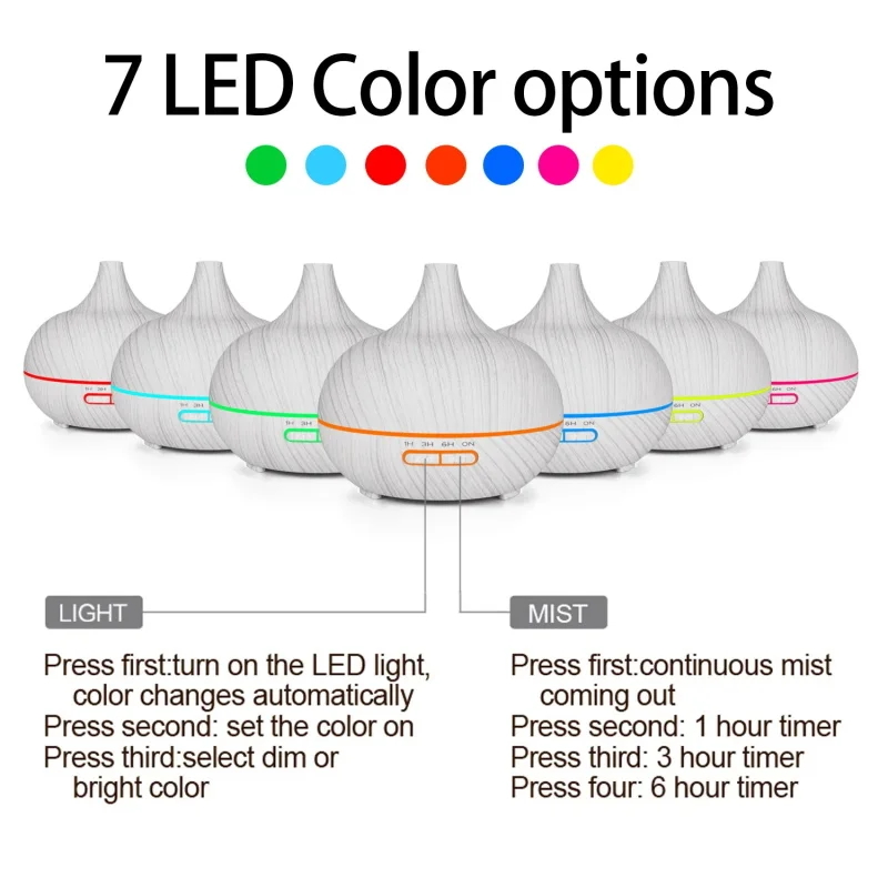 550ml Wood Color USB Aroma Diffuser, Essential Oil Diffuser with 7 Color LED Lights & Remote Control, USB Powered Air Humidifier 5