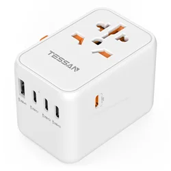 TESSAN 65W GaN Universal Travel Adapter with USB Port Type C Fast Charging Worldwide Power Adapter EU/UK/USA/AUS Plug for Travel