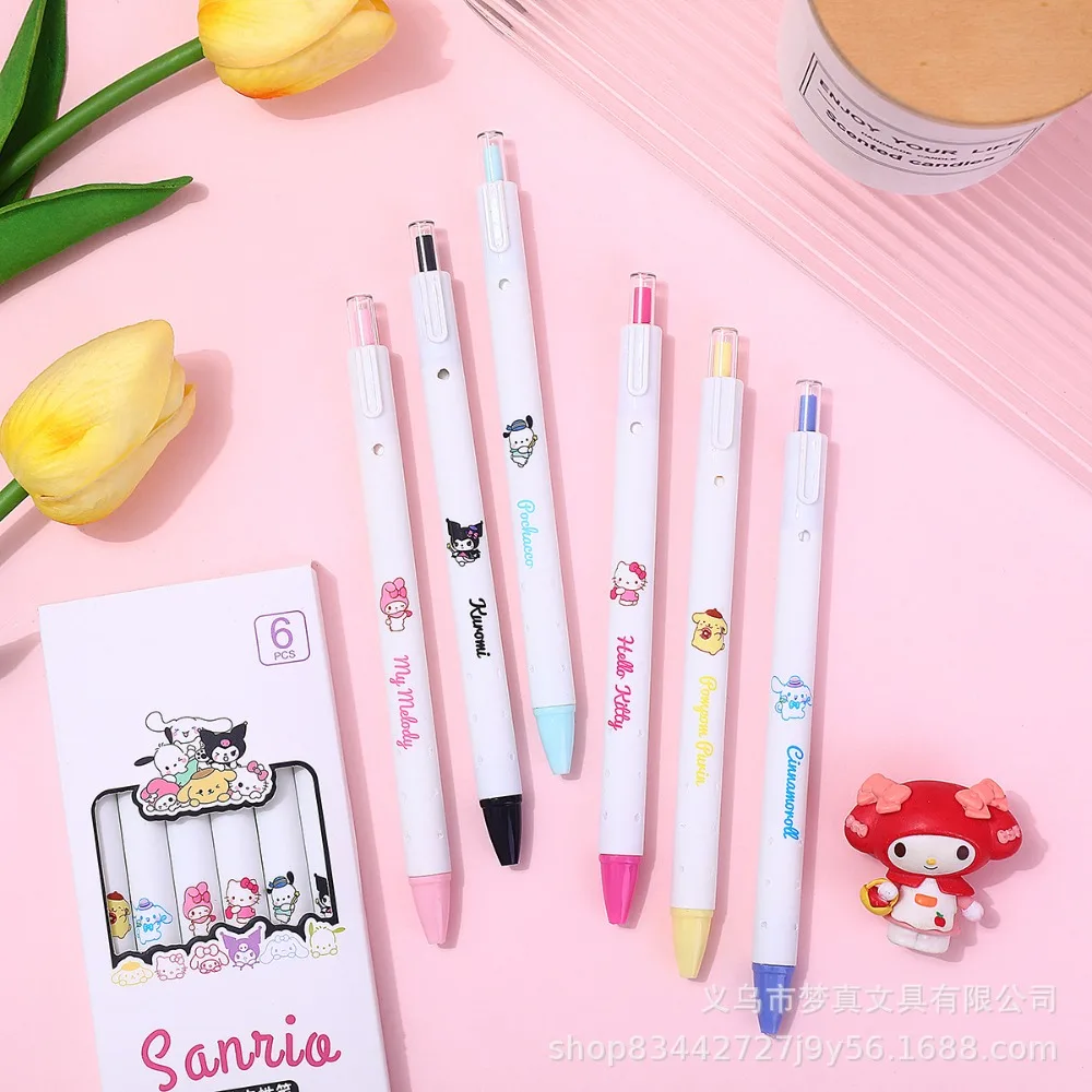 

6pcsKawaii Cute Sanrio Hello Kitty Cartoon Stationery Gel Pen ST Quick Drying Press Pupil Examination Diary Writing Holiday Gift
