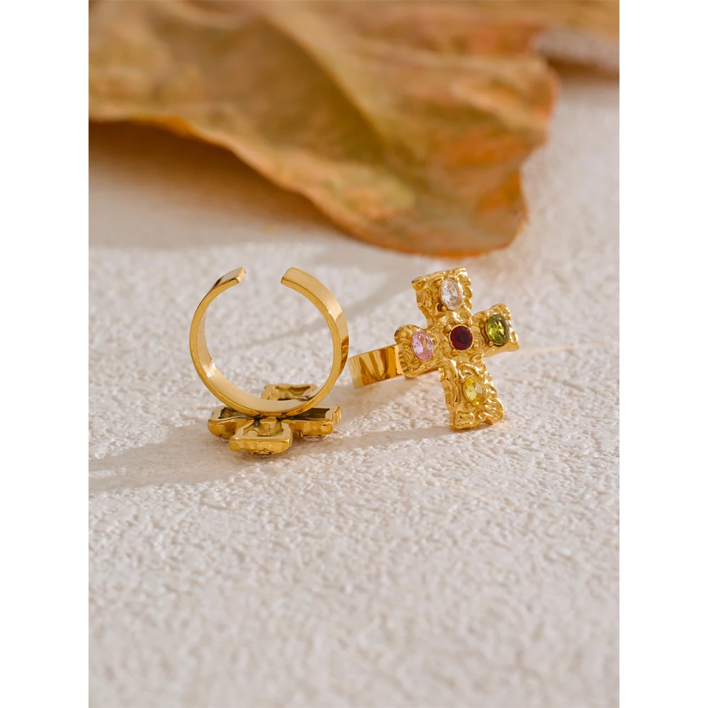 Yhpup Cubic Zirconia Ring Stainless Steel PVD Plated