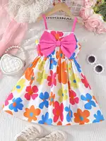 Combinaison d'été pour fille avec grand nœud et imprimé floral - style vacances mignon, tendance, idéale pour les déplacements quotidiens 1