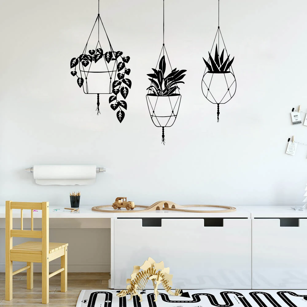 

3Pcs Hanging Plant Flowerpot Wall Sticker Living Room Vase Water Bottle Nature Wall Decal Bedroom Playroom Bathroom Vinyl Decor