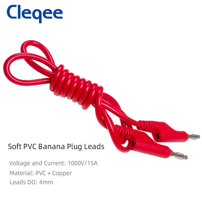 Cleqee P1036 2PCS Dual 4mm Stackable Banana Plug Multimeter Test Leads 1m Electrical Test Cables Red/Black 1000V 15A