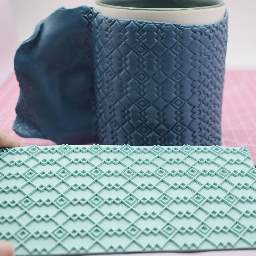 폴리머 클레이 질감 엠보싱 매트 조약돌 돌 Birck Bark 만다라 꽃 패턴 클레이 모델링 도자기 취미를위한 인쇄 도구