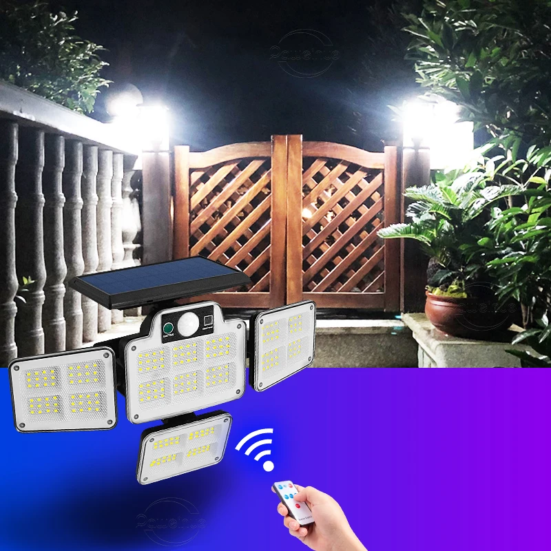 solar camping lights Super Bright 20000W Solar LED Light Outdoor Garden Lighting 4head 3modes Remote Control Waterproof Solar Lamp with Motion Sensor solar flood lights outdoor