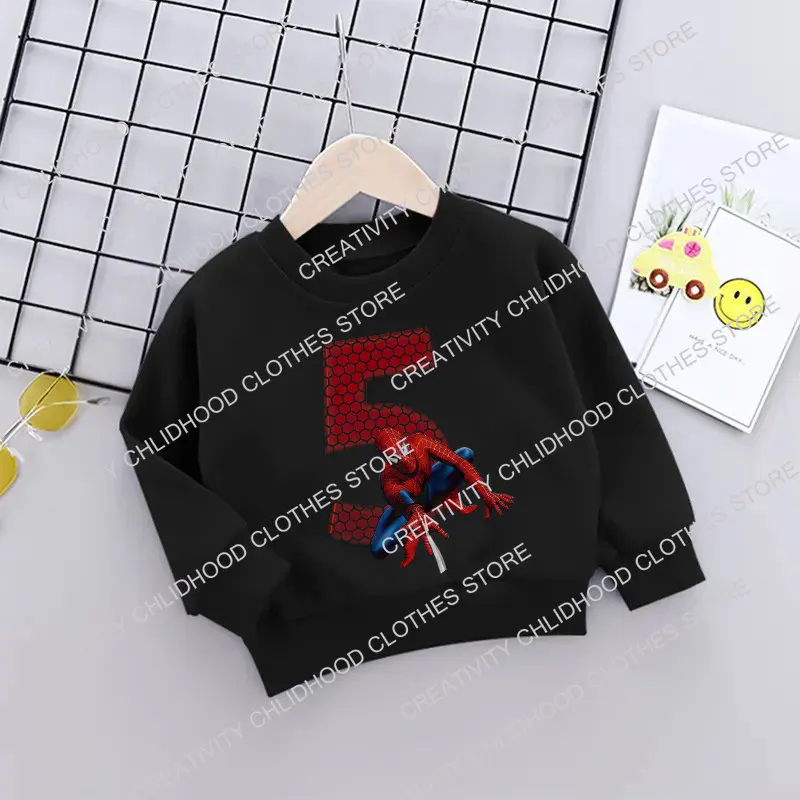 Children Sweater Hooded Sweatshirt Children Hoodie Toddler Sweatshirt Cotton Hoodie Children Sweatshirt Children Top Pullover Hoodie Spiderman Children Sweatshirts Super Hero Birthday Number Marvels Casual Clothes Kawaii Cartoon Pullover Girl Boy Kid Sportswear