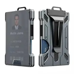 Sleek Aluminum RFID Wallet for Men - Minimalist Design with Metal Money Clip, 15 - Card Capacity & Clear ID Window (Grey)